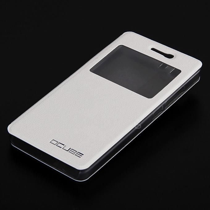OCUBE Window View Style Protective Hard Cover Flip Stand Leather Cover with Hard Case for DOOGEE X5 / X5 Pro Smartphone - White