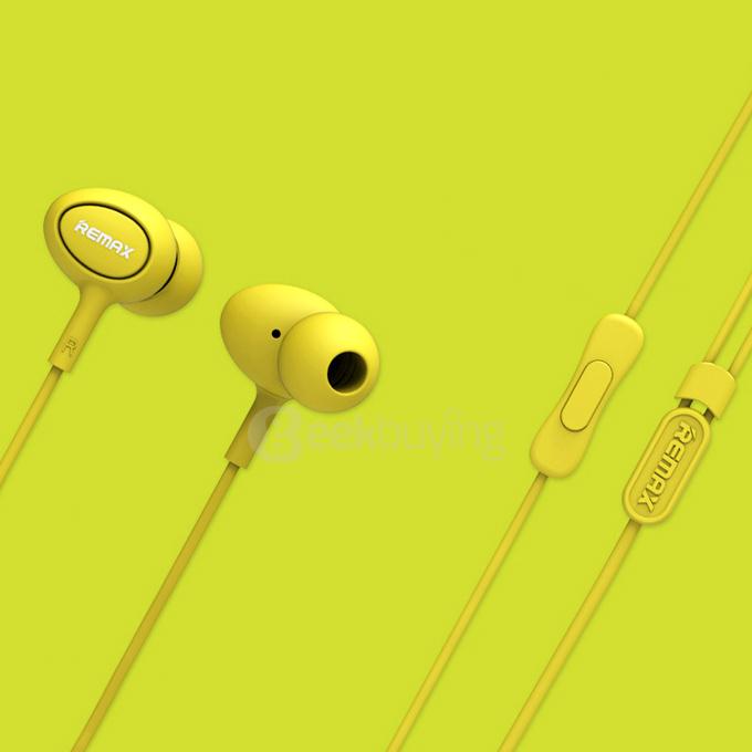 REMAX RM-515 Stereo Headset 3.5mm In-Ear Earphone with MIC for Universal Mobile Phones -Yellow