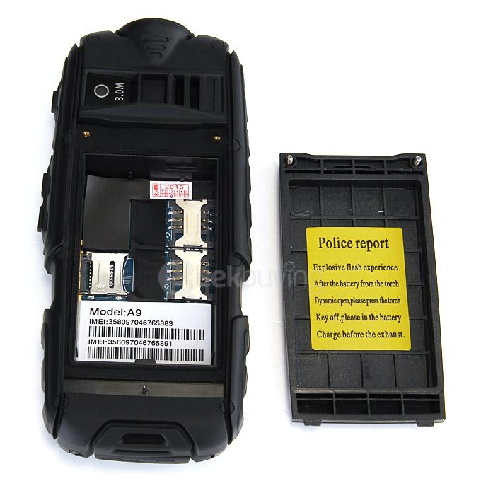 NO.1 A9 4800mAh Battery IP67 Waterproof Phone Dustproof Shockproof Flashlight FM Dual SIM Cards GSM Cell Phone - Black