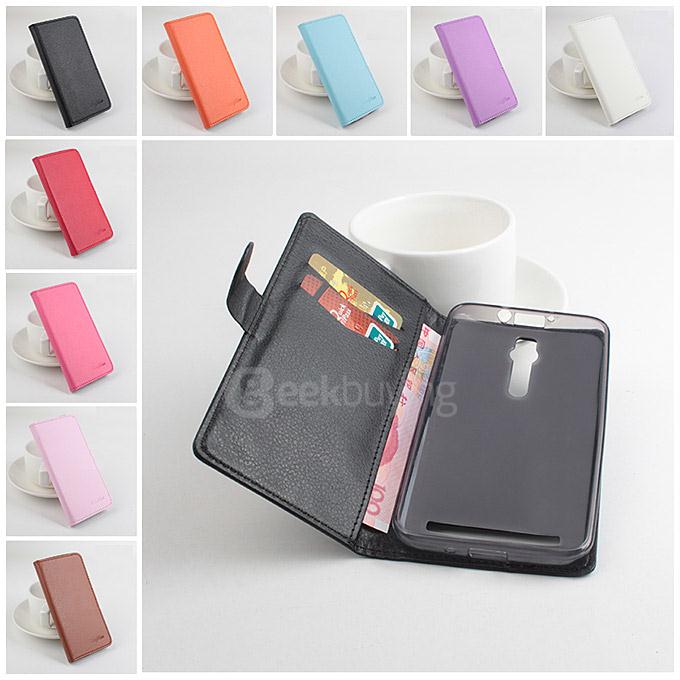 LingMao Protective Hard Cover Flip Stand Leather Case with Card Slots for ASUS Zenfone 2 5.5 inch - Rose