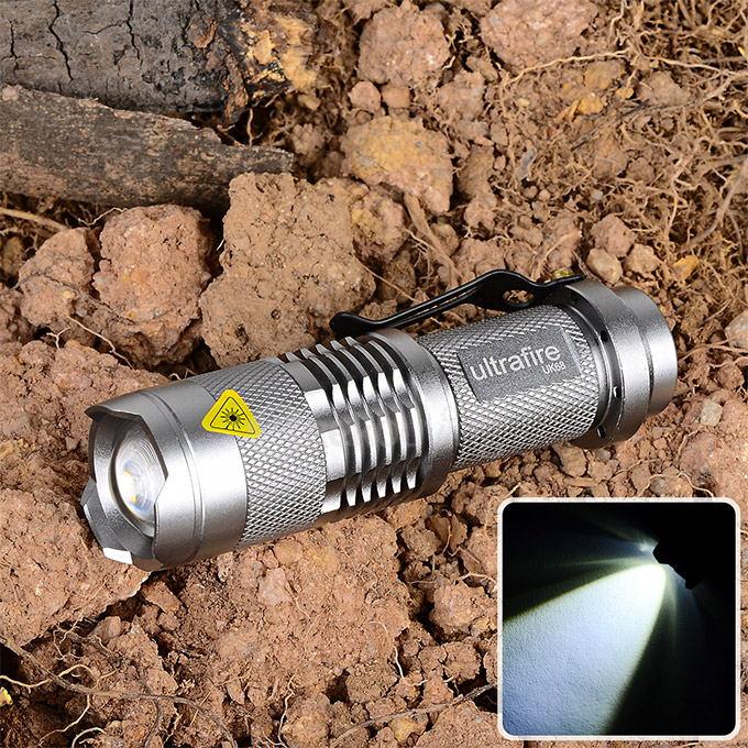 UltraFire SK68XPE 1-LED 400LM 1-Mode Cool White Light Flashlight w/ Clip - Silver