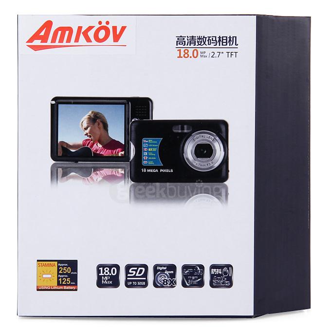 Amkov CD-FE 2.7inch TFT 18MP CMOS Wide Angle 8X Digital Zoom Digital Camera w/ SD Slot - Black