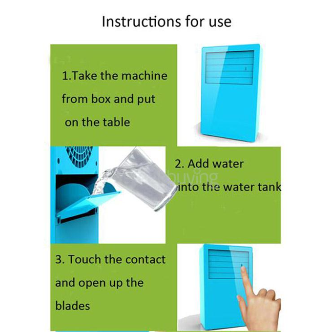 Mini Portable Air Conditioner Desktop Table Cooling Fan Mist Spray Touch Control - Blue