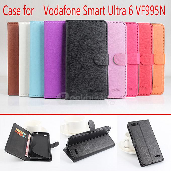 LingMao Protective Hard Cover Flip Stand Leather Case with Card Slots for Vodafone Smart Ultra 6 VF995N - Purple