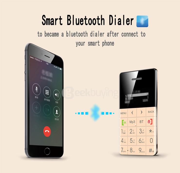 Qmart Q5 Ultra Thin Slim 1.0inch Mini Pocket Card Cell Phone Bluetooth Built-in Battery Anti-lost Remote Capture -White
