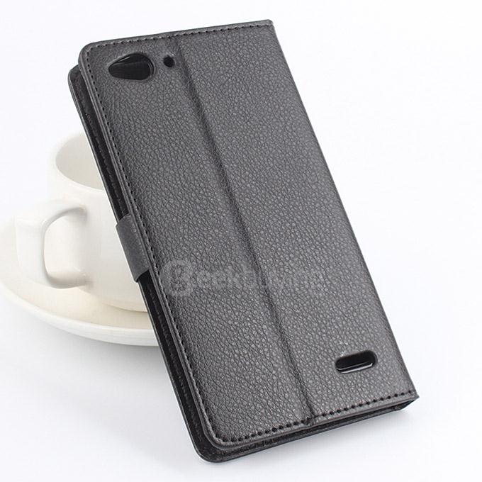 LingMao Protective Hard Cover Flip Stand Leather Case with Card Slots for Vodafone Smart Ultra 6 VF995N - Black