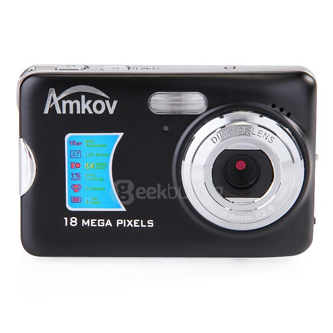 Amkov CD-FE 2.7inch TFT 18MP CMOS Wide Angle 8X Digital Zoom Digital Camera w/ SD Slot - Black