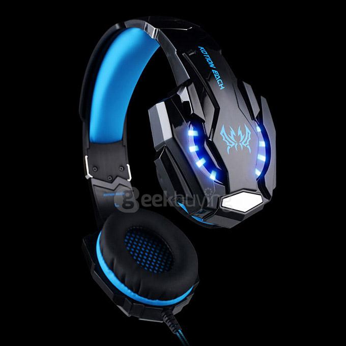 EACH G9000 3.5mm Glaring LED Light Gaming Headset w/ Mic for Laptop Phones PS4 - Blue + Black