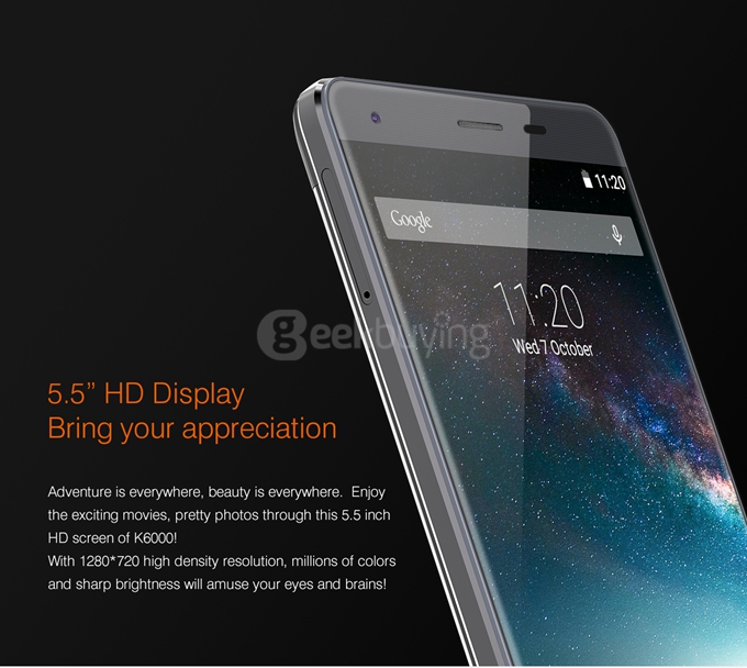 Oukitel K6000 5.5inch IPS HD 4G LTE 6000mAh Android 5.1 Smartphone 64-Bit MT6735 Quad Core 2GB 16GB 13.0MP - White