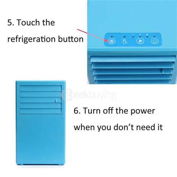 Mini Portable Air Conditioner Desktop Table Cooling Fan Mist Spray Touch Control - Blue