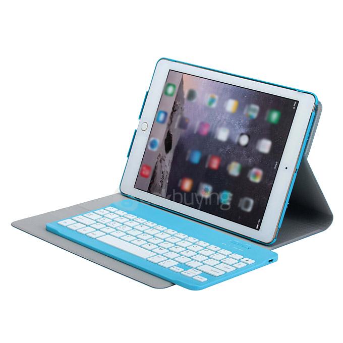Removable Folding Bluetooth Keyboard with PU Leather Cover Case for IPAD MINI Tablet - Blue