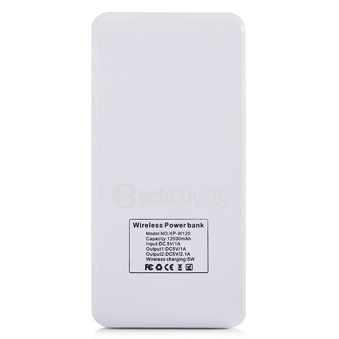 KP-W120 12000mAh Dual USB Qi Wireless Power Bank External Battery Charger w/ LCD Display For iPhone Samsung HTC - Gold
