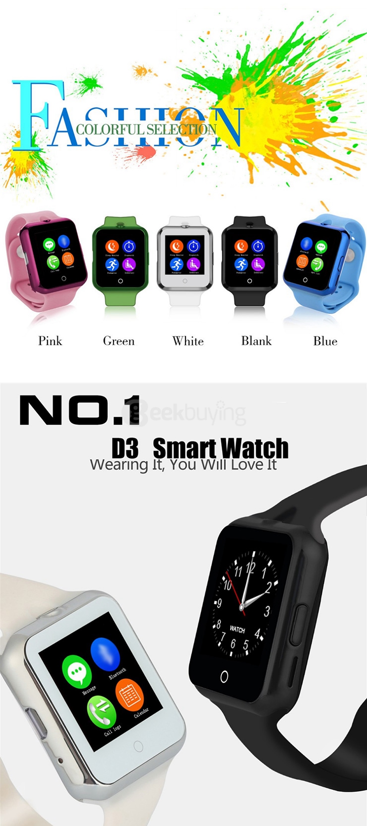 NO.1 D3 Smart Watch Phone Watch BT3.0 1.22