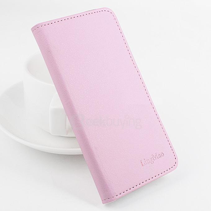 LingMao Litchi Peel Texture Protective Hard Cover Flip Stand Leather Case with Card Slots for iNew L4 Smartphone - Pink