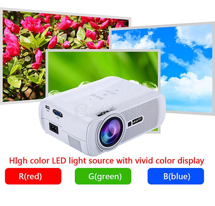 UHAPPY U80 HD Home Projector 800x480 1000LM Multimedia Projector USB/HDMI/TV/DTV/AV/YPBPR/VGA Input -Black