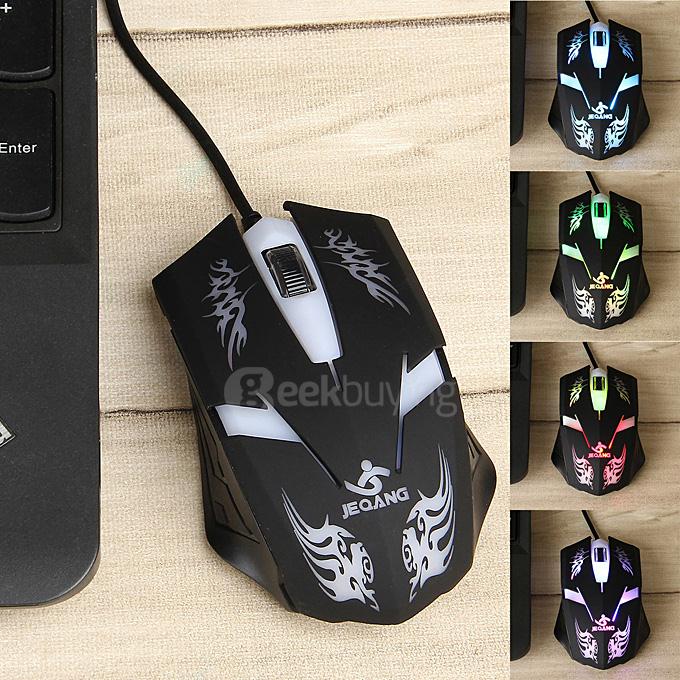 JEQANG JM-063 Professional Wired Opitcal Gaming Mouse 800/1200/1600DPI with Colorful LED Breathing Lights - Black+White