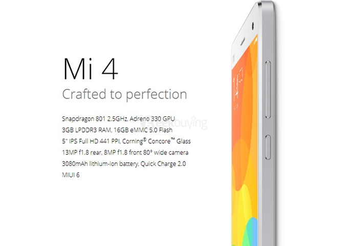 Xiaomi Mi4 5.0Inch MIUI V6 2GB 16GB 4G FDD-LTE Smartphone Snapdragon801 Krait 400 Quad Core 2.5GHz Infrared Remote- White