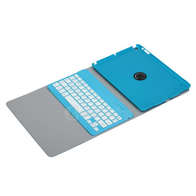 Removable Folding Bluetooth Keyboard with PU Leather Cover Case for IPAD MINI Tablet - Blue