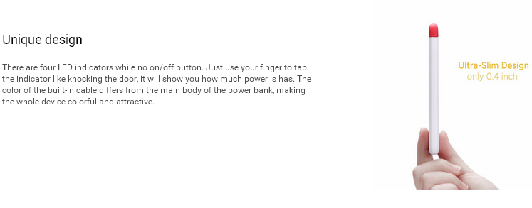 EasyAcc 4000mAh Power Bank Ultra-Slim Portable External Battery Charger Built-in Micro USB Cable