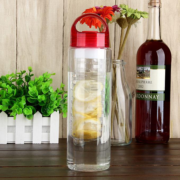 055 700ml Tritan Plastic Sport Water Bottle with Fruit Infuser - Red + Transparent