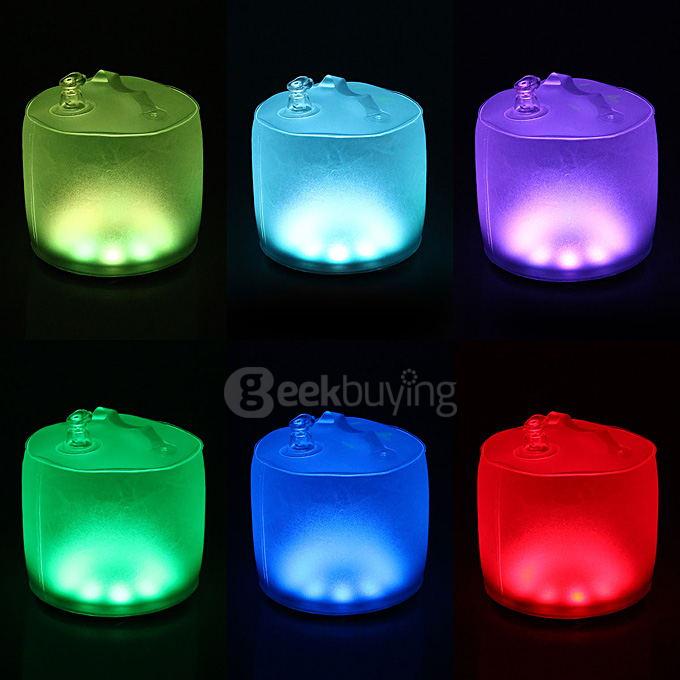 Portable Inflatable 10-LED RGB Light Solar Powered Folding Lantern w/ 8-Mode - Colorful Light