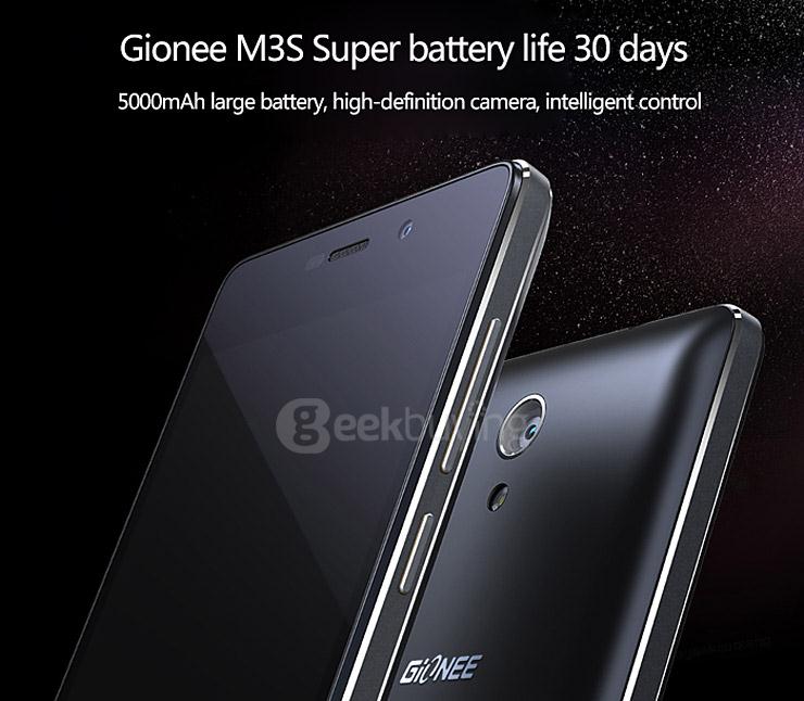 GIONEE M3S 5.0inch 4G 5000mAh Battery Android 5.1 Smartphone 1.5GB RAM 16GB ROM Qualcomm MSM8916 64bit Quad Core 1.2GHz Dual Cameras - Black