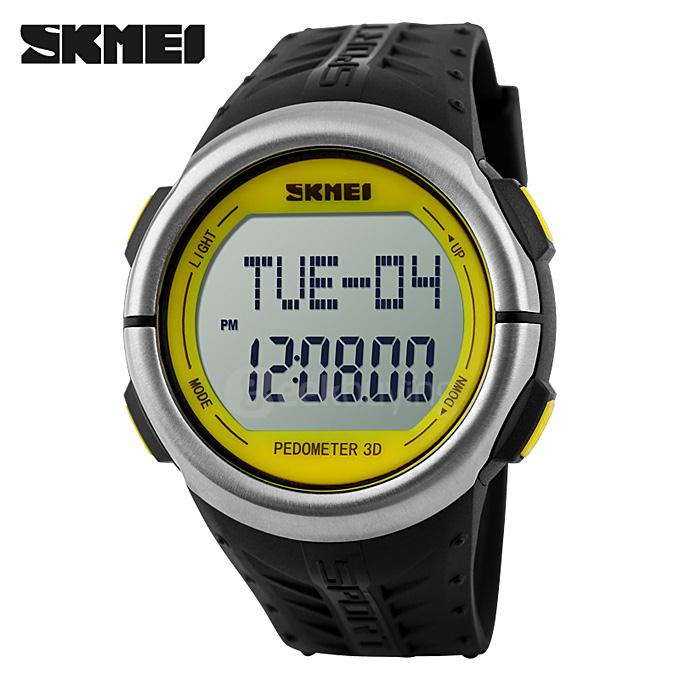 SKMEI 1058 Multifunction 50M Waterproof LED Digital Men Women Watch Heart Rate Monitor Pedometer Sport Watches Calorie Counter - Yellow