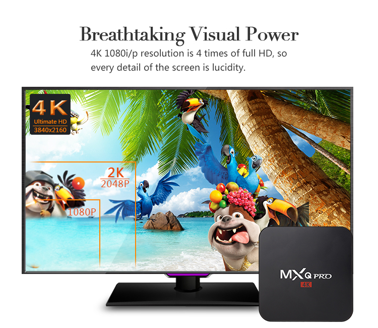 MXQ Pro 4K Ultra HD KODI Android 5.1 Lollipop TV Box 64bit Amlogic S905 Quad Core H.265 Hardware Decoding - Black