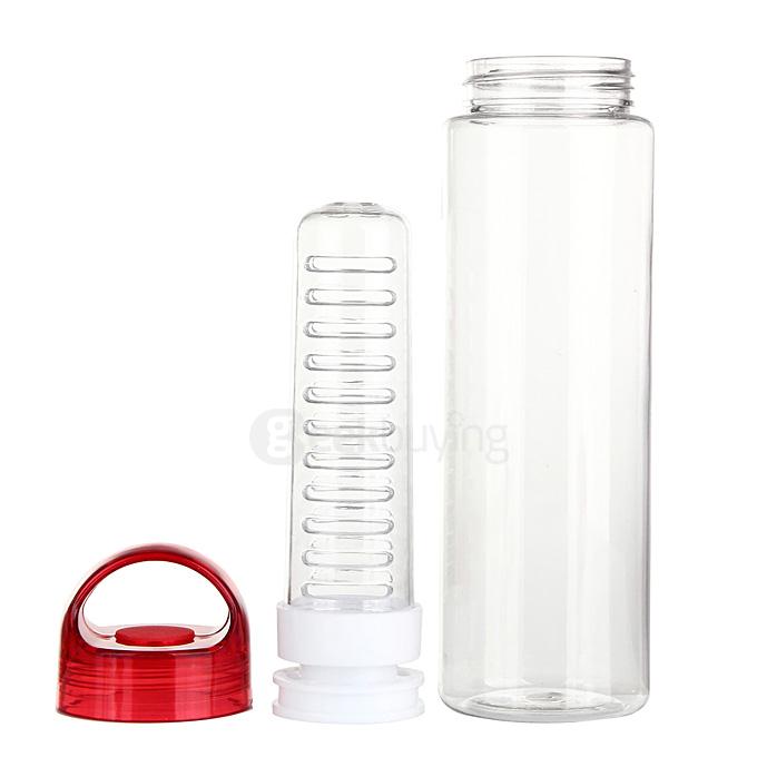 055 700ml Tritan Plastic Sport Water Bottle with Fruit Infuser - Red + Transparent