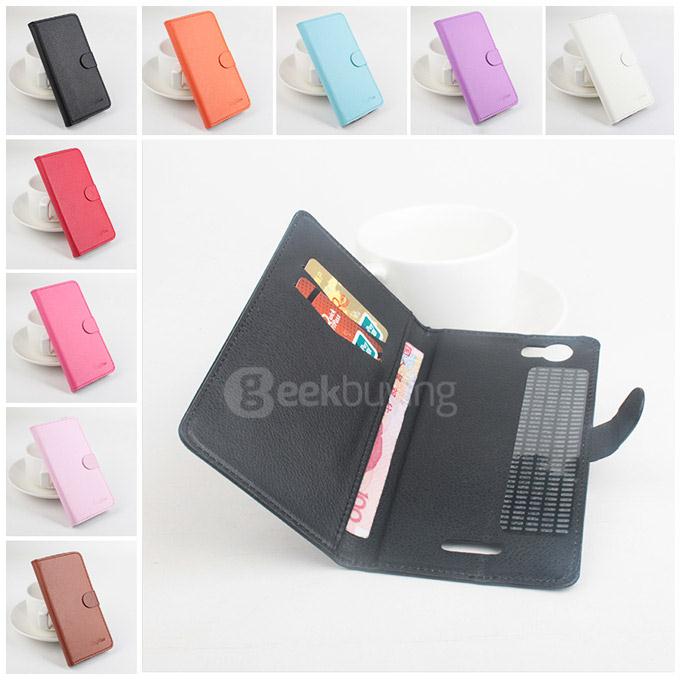 LingMao Protective Hard Cover Flip Stand Leather Case with Card Slots for Wiko Ridge Fab 4G - Pink