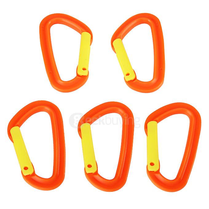5Pcs Safety Backpack Buckle Plastic Carabiner Key Chain for Hiking Climbing Backpacking Mountaineering - Orange