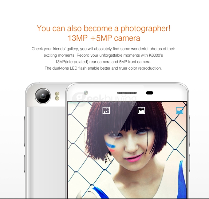 Oukitel K6000 5.5inch IPS HD 4G LTE 6000mAh Android 5.1 Smartphone 64-Bit MT6735 Quad Core 2GB 16GB 13.0MP - White