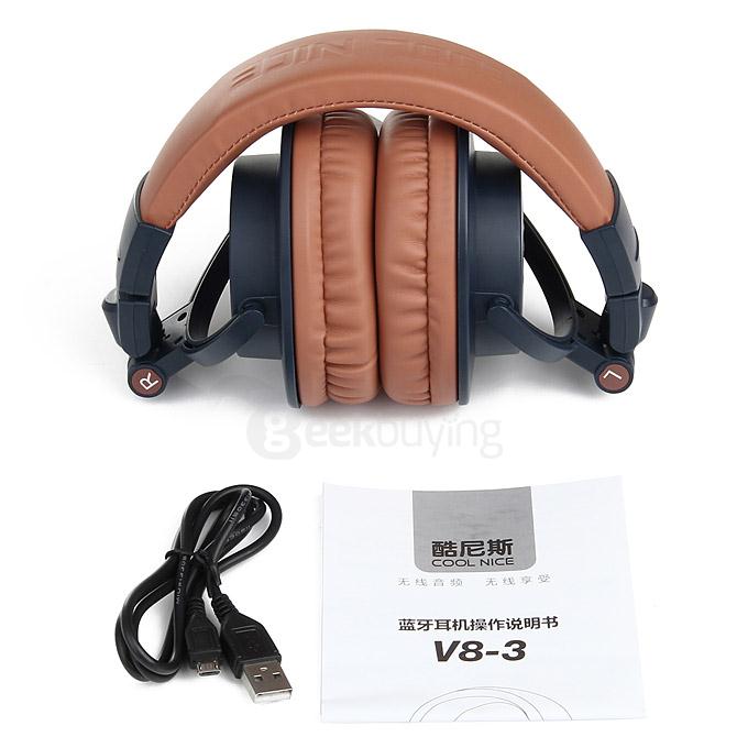 OVLENG V8-3 Foldable Super Bass Wireless Headset Bluetooth 4.0 Games Headphone -Light Brown