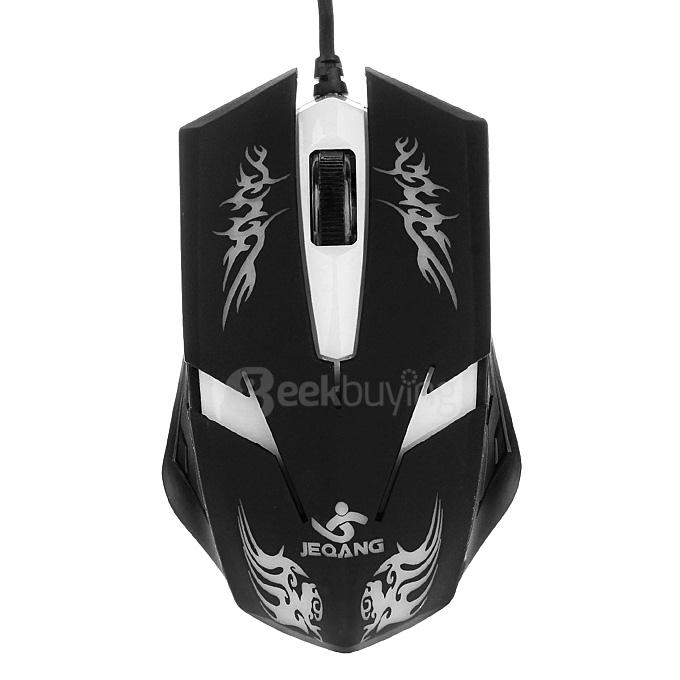 JEQANG JM-063 Professional Wired Opitcal Gaming Mouse 800/1200/1600DPI with Colorful LED Breathing Lights - Black+White