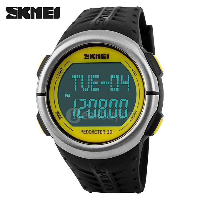 SKMEI 1058 Multifunction 50M Waterproof LED Digital Men Women Watch Heart Rate Monitor Pedometer Sport Watches Calorie Counter - Yellow