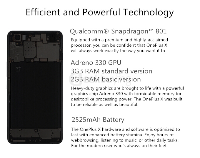 OnePlus X Onyx Basic 5.0inch FHD 1920*1080 4G LTE Android 5.1 2GB 16GB Smartphone Snapdragon 801 Quad Core 13.0MP Camera - Black