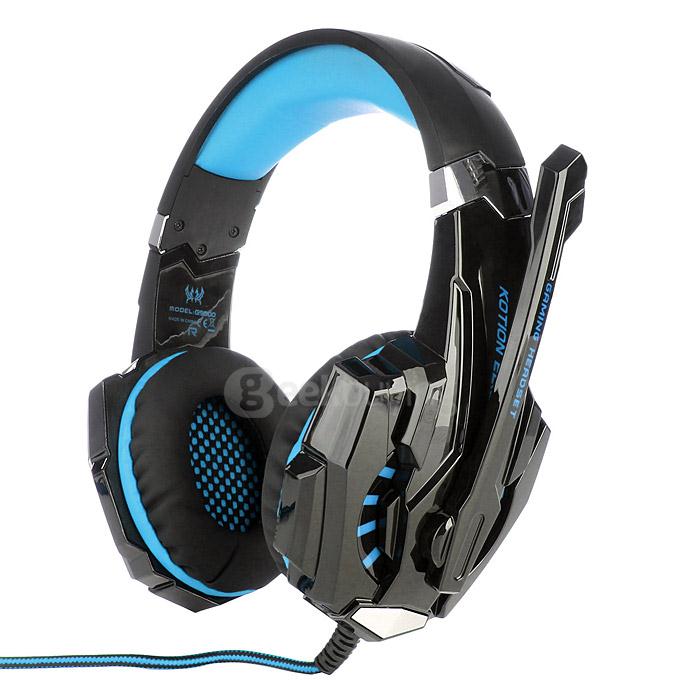 EACH G9000 3.5mm Glaring LED Light Gaming Headset w/ Mic for Laptop Phones PS4 - Blue + Black