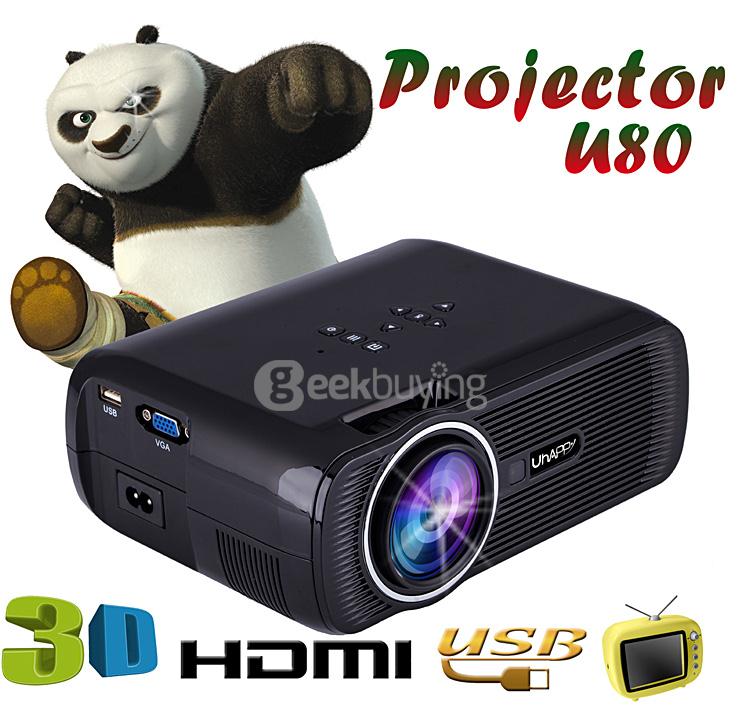UHAPPY U80 HD Home Projector 800x480 1000LM Multimedia Projector USB/HDMI/TV/DTV/AV/YPBPR/VGA Input -Black