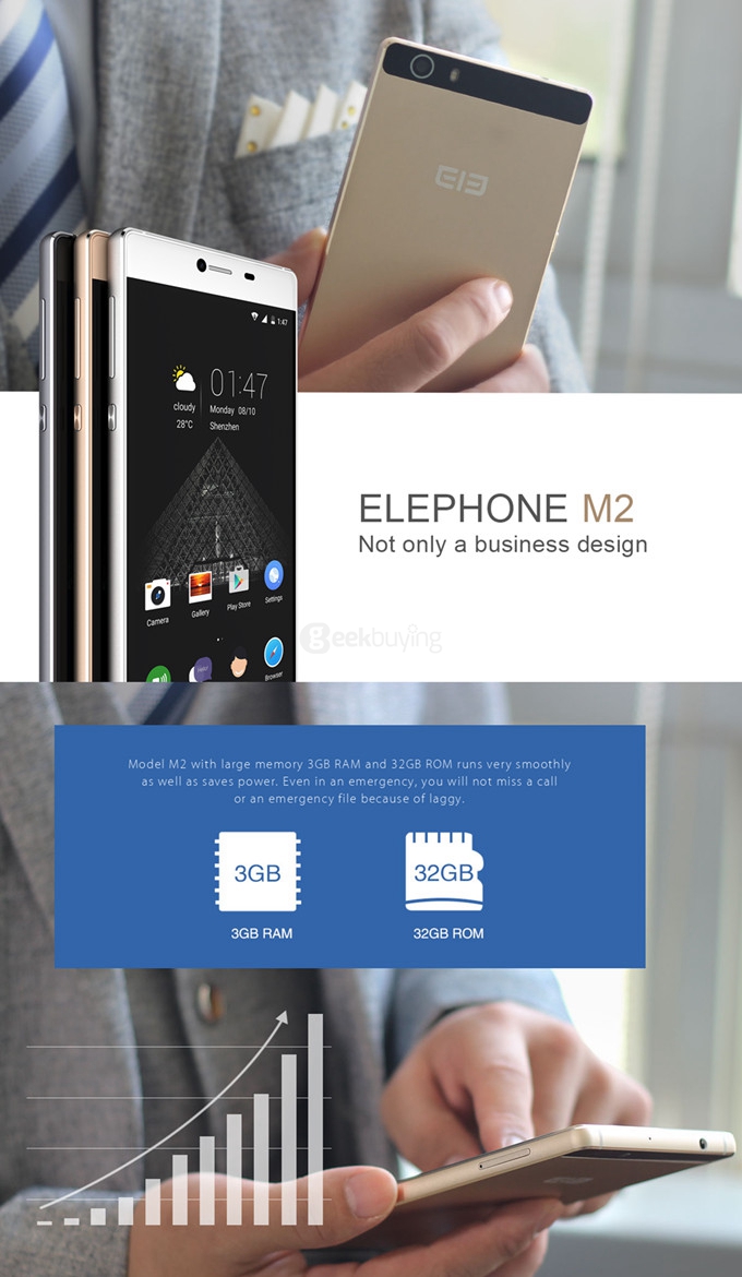 Elephone M2 5.5inch FHD 4G FDD-LTE Android 5.1 3GB 32GB Smartphone 64bit MTK6753 Octa Core 13.0MP Camera - Black
