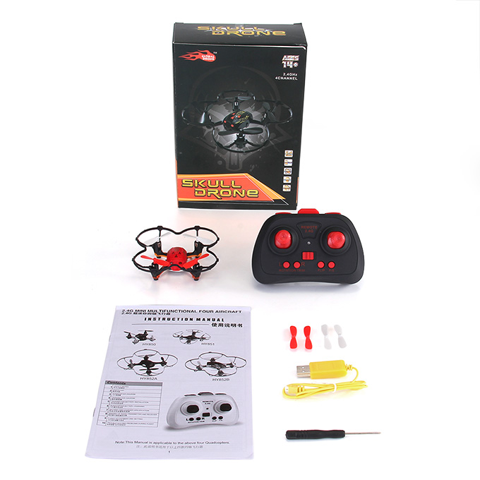 Global Drone GW008 Mini Skull 2.4G 4CH 6Axis Automatic Parallel System 3D Rolling RC Quadcopter - Red