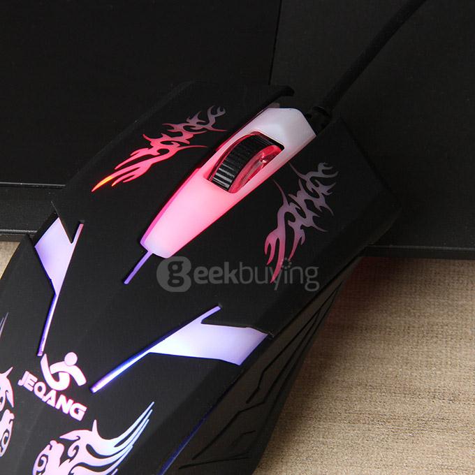 JEQANG JM-063 Professional Wired Opitcal Gaming Mouse 800/1200/1600DPI with Colorful LED Breathing Lights - Black+White
