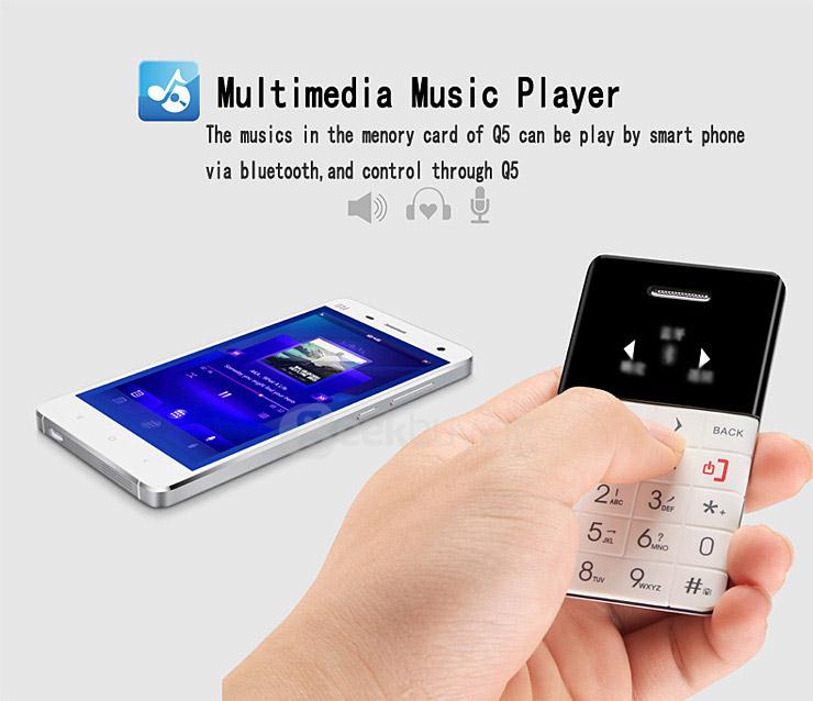 Qmart Q5 Ultra Thin Slim 1.0inch Mini Pocket Card Cell Phone Bluetooth Built-in Battery Anti-lost Remote Capture -White