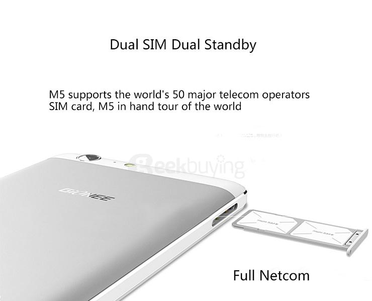 GIONEE M5 5.5inch HD 4G 6020mAh Battery Smartphone Android 5.1 64bit MTK6735 Quad Core 2GB 16GB 13.0MP OTG HiFi - Gold