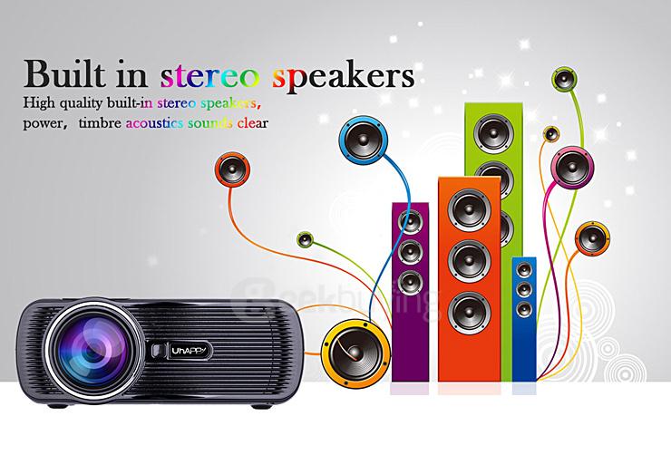 UHAPPY U80 HD Home Projector 800x480 1000LM Multimedia Projector USB/HDMI/TV/DTV/AV/YPBPR/VGA Input -Black