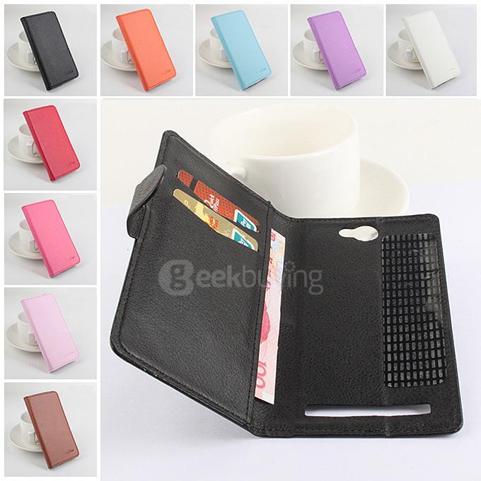 LingMao Litchi Peel Texture Protective Hard Cover Flip Stand Leather Case with Card Slots for iNew L4 Smartphone - Pink
