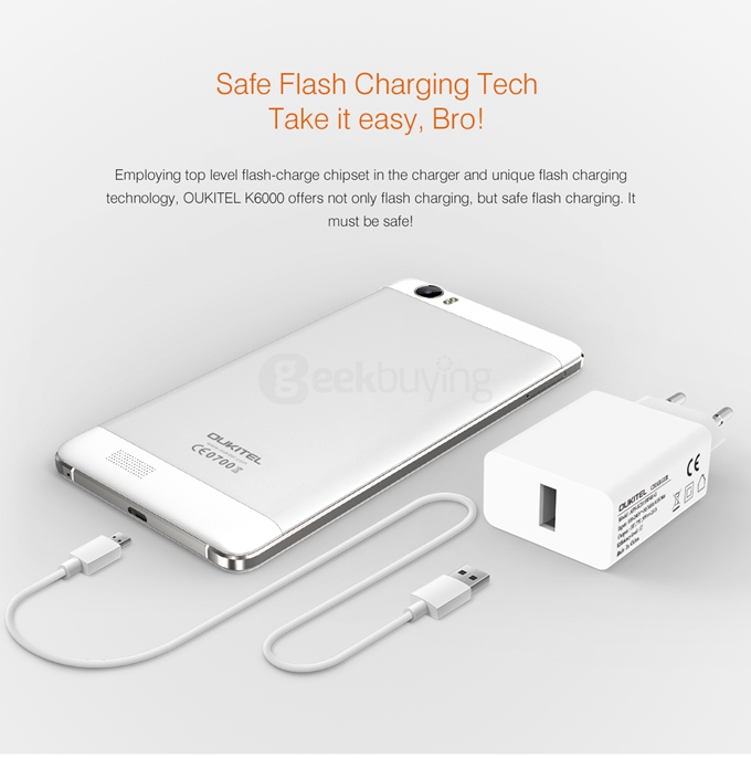 Oukitel K6000 5.5inch IPS HD 4G LTE 6000mAh Android 5.1 Smartphone 64-Bit MT6735 Quad Core 2GB 16GB 13.0MP - White