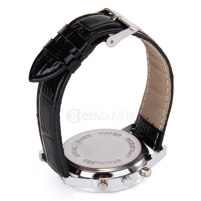 Casual Round Case PU Band Unisex Quartz Analog Wrist Watch Mechanical Watch - Black