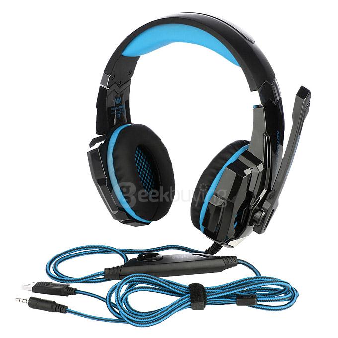 EACH G9000 3.5mm Glaring LED Light Gaming Headset w/ Mic for Laptop Phones PS4 - Blue + Black