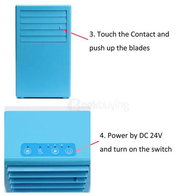 Mini Portable Air Conditioner Desktop Table Cooling Fan Mist Spray Touch Control - Blue