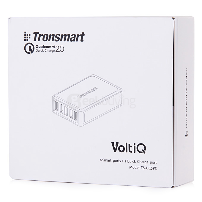 Qualcomm Certified Tronsmart Quick Charge 2.0 54W 5 Ports Desktop USB Charger Wall Charger with 1.8M DC/0.8M AC Cable for Samsung/Sony - UK Plug